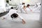 Stretching in martial art of taekwondo combat sport