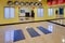 Stretching mats and exercise balls in gym