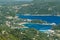 Stretching panorama from Angelokastro to the mountain bay of Paleokastritsa, below you can see the cliffs and the sea