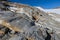 Striations in rock, left by a retreating glacier