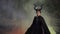 Strict girl in the image of Maleficent in a mystical and secret forest