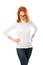 Strict girl with red hair wearing glasses