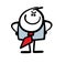 Strict stickman boss looks attentively at subordinate office workers. Vector illustration of business company leader in