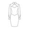 Strict two-color female dress to the knee. Dresses working style.Women clothing single icon in outline style vector