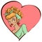 Strict woman head on background of heart shape