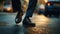 Stride of Ambition: Businessman\\\'s Polished Shoes on Pavement. Generative Ai