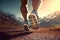 Stride of Champions: Runner Athlete\\\'s Feet Embracing Sunlight, Training for Victory with a Self-Challenge Theme. created