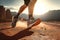 Stride of Champions: Runner Athlete\\\'s Feet Embracing Sunlight, Training for Victory with a Self-Challenge Theme. created