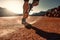 Stride of Champions: Runner Athlete\\\'s Feet Embracing Sunlight, Training for Victory with a Self-Challenge Theme. created