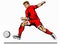 Striker kicking ball red