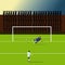 Striker players is shooting the goal. But the goalkeeper struck the other way By the silhouette of the cheering as the background