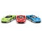 Striking concept super cars in red, green and blue base colors with white details - top view