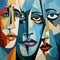 Striking cubist artwork blending contrasting visages in a harmonious composition. AI generation