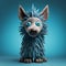 Striking Digital Surrealism: Blue Puppy Figurine With Spiky Mounds