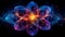 A striking image of a flower of life radiating vibrant energy in various shades of blue and purple against a pitchblack