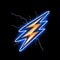 Striking lightning bolt neon logo against a black backdrop. AI-generated.