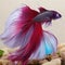 Striking red betta fish gracefully glides through the water, it\\\'s brilliant colors shining like a fiery gem.