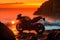 A striking silhouette of a super motorbike against a backdrop of a fiery generated by Ai