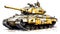 A striking watercolor sketch of a tank with yellow gray lines