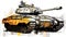 A striking watercolor sketch of a tank with yellow gray lines