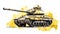 A striking watercolor sketch of a tank with yellow gray lines