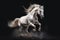 Striking white horse presents a breathtaking display of galloping magnificence
