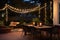 string lights woven through an outdoor patio