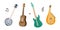 String musical instruments. Lute, violin, bandura, acoustic guitar, electric bass guitar, american banjo. Vector