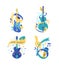 String musical instruments and microphone illustrations set