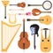 Stringed musical instruments set classical orchestra art sound tool and acoustic symphony stringed fiddle wooden