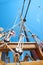 Strings and dockside of old sailing ship