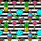 Stripe fabric fashion seamless pattern with embroidery eighties party patches like cocktail glass and pineapple, sunglasses lolli