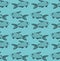 Striped black fish pattern on turquoise background