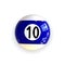 Striped Blue Pool Billiard Ball Number Ten 10 Isolated on White Background.