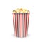Striped carton bowl filled of popcorn, bag full of popcorn. Realistic vector illustration
