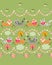 Striped cats, funny little foxes and cute raccons playing on green grass background among small birds, rose flowers, autumn trees