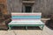striped colored wooden bench