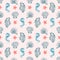 Striped elegant pink and blue  seahorse, starfish and seashell seamless pattern background