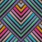 Striped embroidery 3d geometric seamless pattern. Vector abstract geometrical grunge background. Colorful tapestry