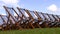 Striped folding chairs on the grass