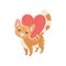 Striped Funny Red Cat with Red Heart, Cute Kitten Animal Pet Character Vector Illustration