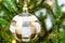 striped glass ball on christmas tree close-up