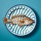 Striped Grouper Art Print On Blue Plate - Minimalist Grocery Art