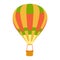Striped hot air balloon in cartoon style on white