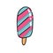 Striped Ice Cream in waffle cone Sketch. Hand drawn cartoon isolated illustration on a white background. Sweet delicious cold ice