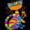 Striped, iridescent, colorful cat with a twirled mustache, painted with squares, pixels. Vector illustration