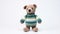 Striped Knitted Teddy Bear In Green And Blue Sweater