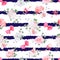 Striped navy seamless vector print with red satin bows and flowers