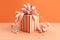 Striped orange gift box with large ribbon. Generative AI