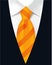 Striped orange tie, white shirt and men`s suit